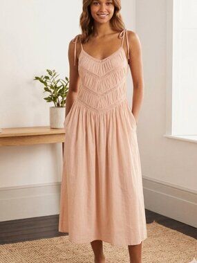 STORIA NWT Peach Boho Chevron Pleated Midi Sleeveless Dress Size XL Summer Boho